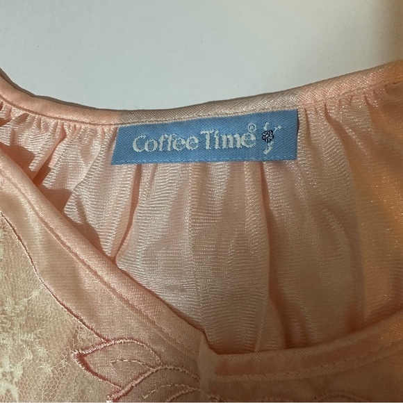 Vtg Coffee Time By JC Penney Night Gown Lace Floral One Size - Picture 2 of 7